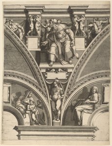 De Profeet Ezechiël door Giorgio Ghisi after Michelangelo