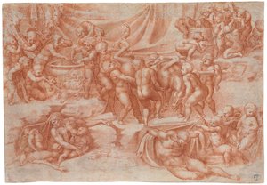 Een bacchanaal van kinderen, naar Michelangelo door Giorgio Giulio Clovio