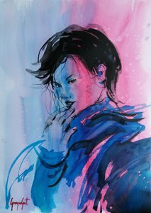 Dynamisch roze-blauw portret door Giorgio Gosti