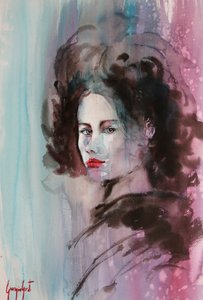 Expressieve vrouw in aquarel door Giorgio Gosti
