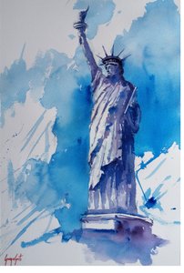 Lady Liberty - Aquarel door Giorgio Gosti