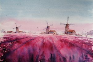 Landschap met lavendel en windmolen door Giorgio Gosti