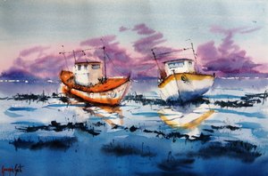 Reflecties van Low Tide Boats