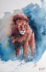 Majestueuze leeuw in aquarel