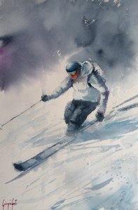 Schilderij van een alpineskiër door Giorgio Gosti