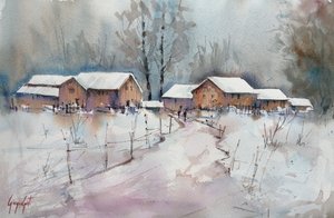Rustiek winterdorp door Giorgio Gosti