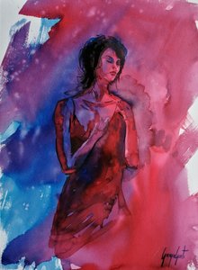 Rustige vrouw, aquarel door Giorgio Gosti
