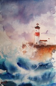 Stormachtige golven bij de vuurtoren door Giorgio Gosti