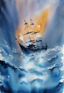 Schip op een stormachtige oceaan door Giorgio Gosti