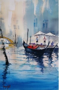 Gondels op de Venetiaanse kanalen door Giorgio Gosti