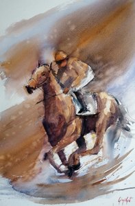 Paardenrace in aquarel door Giorgio Gosti