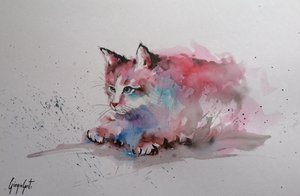 Aquarel: Kitten die in het water spettert door Giorgio Gosti