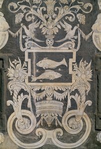 Allegorische figuren en dierenriemtekens, Palazzo dei Cavalieri of Palazzo della Carovana, Piazza dei Cavalieri, Pisa, Toscane, Italië door Giorgio Vasari