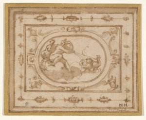 Aurora en Tithonius, studie voor een decorontwerp voor een uitvoering van Aretino door Giorgio Vasari