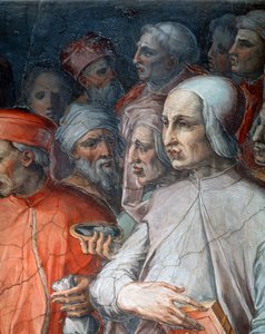 Marsilio Ficino geflankeerd door Paolo del Pozzo Toscanelli, detail door Giorgio Vasari