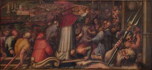 Paus Eugenius IV ontscheept in Livorno om toevlucht te zoeken in Florence, 1563-1565 door Giorgio Vasari