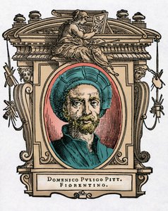 Portret van Domenico PULIGO [1492-1527] Italiaanse schilder. Gravure van het werk Levens van de meest uitstekende schilders, beeldhouwers en architecten (Le Vite de