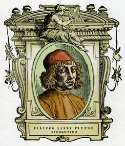Portret van Filippo Lippi (1406-1469) Florentijnse schilder. Houtsnede uit "Het leven van schilders" door Giorgio Vasari.