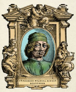 Portret van Francesco FRANCIA (1450-1517) Italiaanse schilder. Gravure uit 