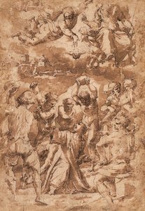 De steniging van St. Stefanus, met de Drie-eenheid erboven door Giorgio Vasari