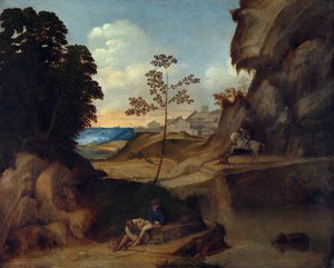 Landschap met zonsondergang door Giorgione da Castelfranco