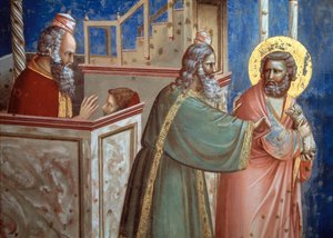 De priester die Joachim afwijst kwam met een lam om hem te offeren. (detail)