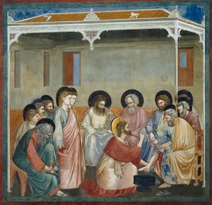 Voetwassing (detail) door Giotto (c.1266 1337)