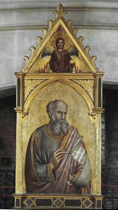 Sint Jan de Evangelist - Olie op hout door Giotto (c.1266 1337)