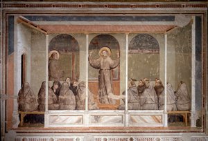St. Franciscus verschijnt aan een kapittel in Arles tijdens de prediking van St. Antonius van Padua door Giotto (c.1266 1337)