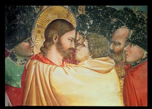 Het verraad van Christus, detail van de kus, ca. 1305 door Giotto di Bondone