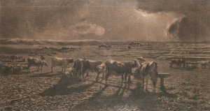 Avond (Grazing, Alla stanga) door Giovanni Segantini