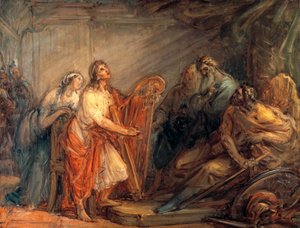 David kalmeert Saul met het geluid van de harp door Giovanni Carnovali