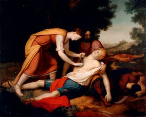 Erminia behandelt Tancred door Giovanni (1826 1903) Costa