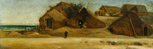 Vissershutten op het strand, door Giovanni, bekend als Nino Costa door Giovanni Costa