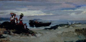 Vrouwen die hout inschepen op het strand van Anzio, ca. 1852