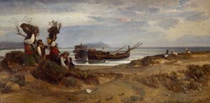 Vrouwen die hout dragen in de haven van Anzio door Giovanni Costa