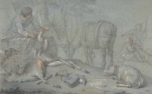 Jagers met dood wild in een landschap, 1600-1800