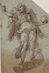 Engel met een wereldbol tussen de wolken door Giovanni Alberti