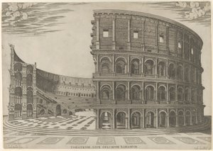 Doorsnede en elevatie van het Colosseum in Rome