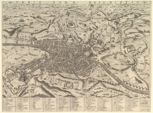 Speculum Romanae Magnificentiae: Uitzicht op modern Rome vanuit het westen, 1590 door Giovanni Ambrogio Brambilla