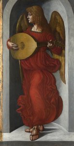 Een engel in rood met een luit, ca. 1490-1499 door Giovanni Ambrogio de Predis