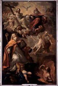 Voorstelling van Sint Nicolaas van Bari en de heilige drie-eenheid God, Jezus Christus en de duif van de Heilige Geest. Schilderij door Andrea Carlone (1639-1697) door Giovanni Andrea Carlone