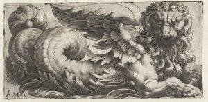 Gevleugelde zeeleeuw met golvende manen en een baard door Giovanni Andrea Maglioli