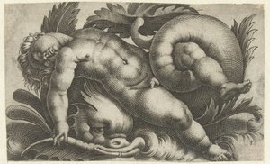 Slapende putto op dolfijn door Giovanni Andrea Maglioli