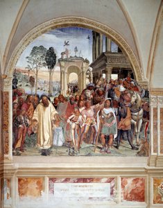 Benedictus ontvangt twee jonge Romeinen Maurus en Placidus (fresco)