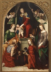Madonna en Kind en Engelen tussen de heiligen Hiëronymus, Catharina van Alexandrië, Lucia en Johannes de Evangelist door Giovanni Antonio Bazzi Sodoma