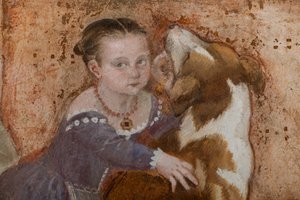 Klein meisje en hond (detail van Het banket, c.1570) door Giovanni Antonio Fasolo