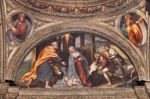 Lunet met de Aanbidding van de Herders door Giovanni Antonio Pordenone