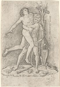 Hercules en Antaeus door Giovanni Antonio da Brescia, after Andrea Mantegna