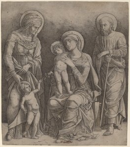 Heilige Familie met Sint Elizabeth en de Jonge Sint Johannes door Giovanni Antonio da Brescia, after Andrea Mantegna